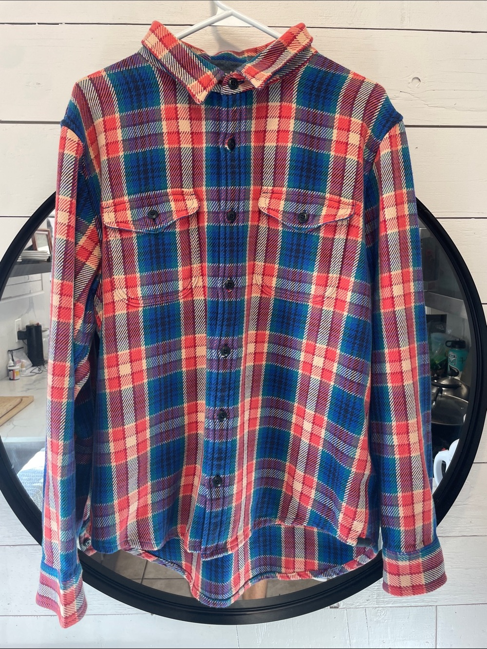 Outerknown Blanket Shirt – Watermelon Feliz Plaid – Men’s Large